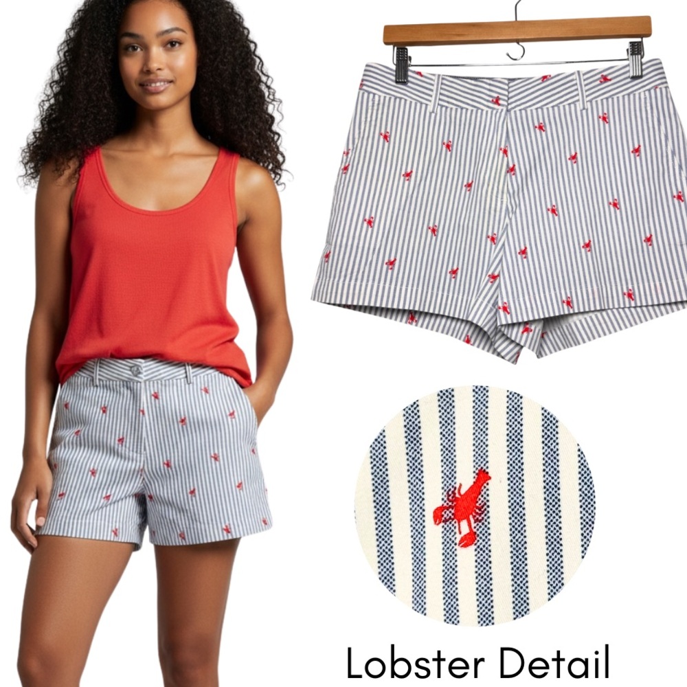 Nautica Lobster 🦞 Print Stripe Shorts Sz 8 4” Inseam NWOT